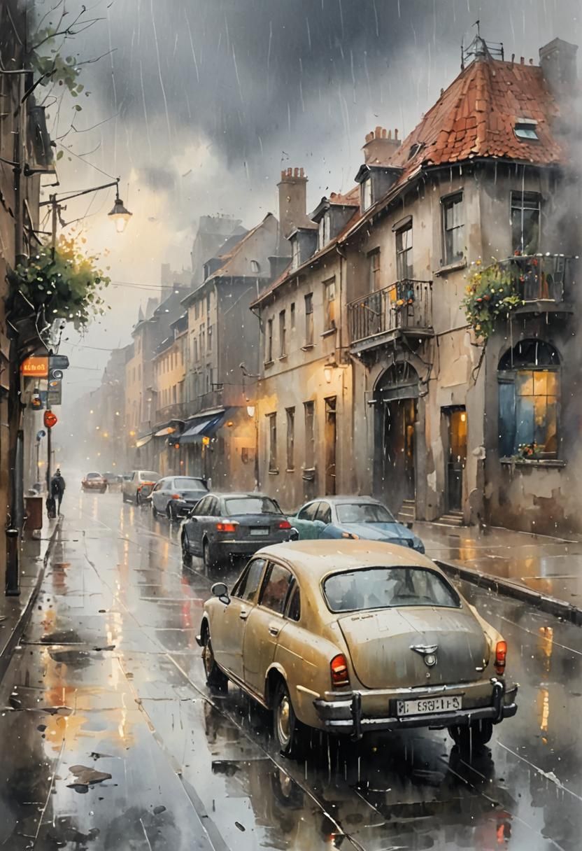Ethereal Cityscape in Soft Focus Watercolor Style