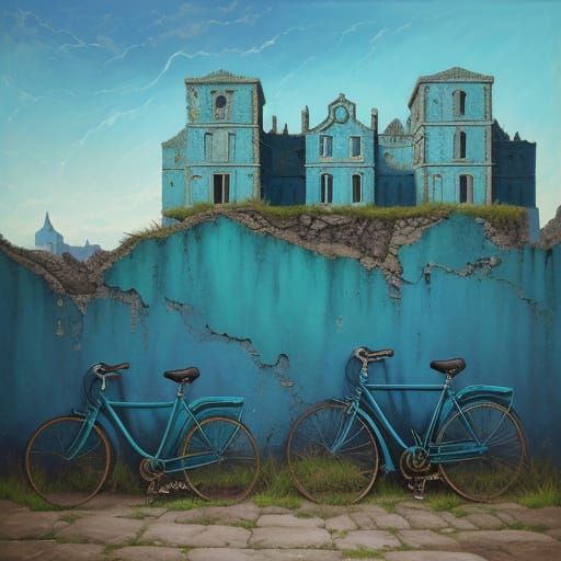 Surrealist Melting Bicycles in Golden Hour Glow