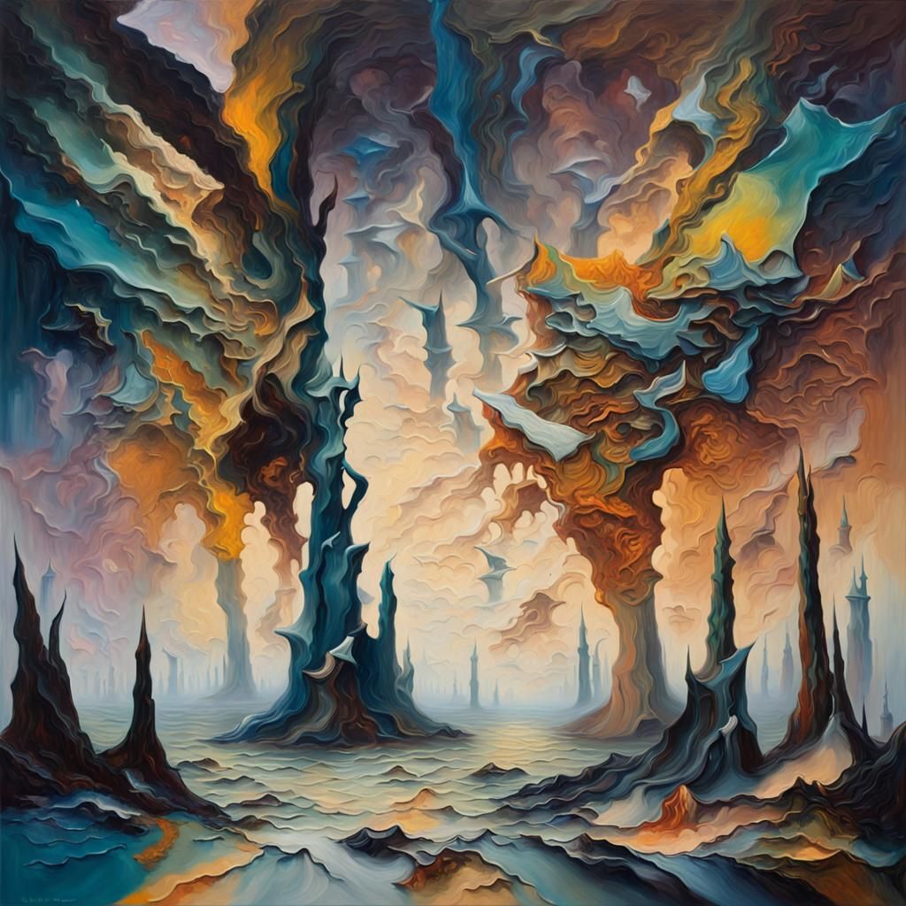 Surreal Dreamscape: Vibrant Oil Painting of Cosmic Disintegr...