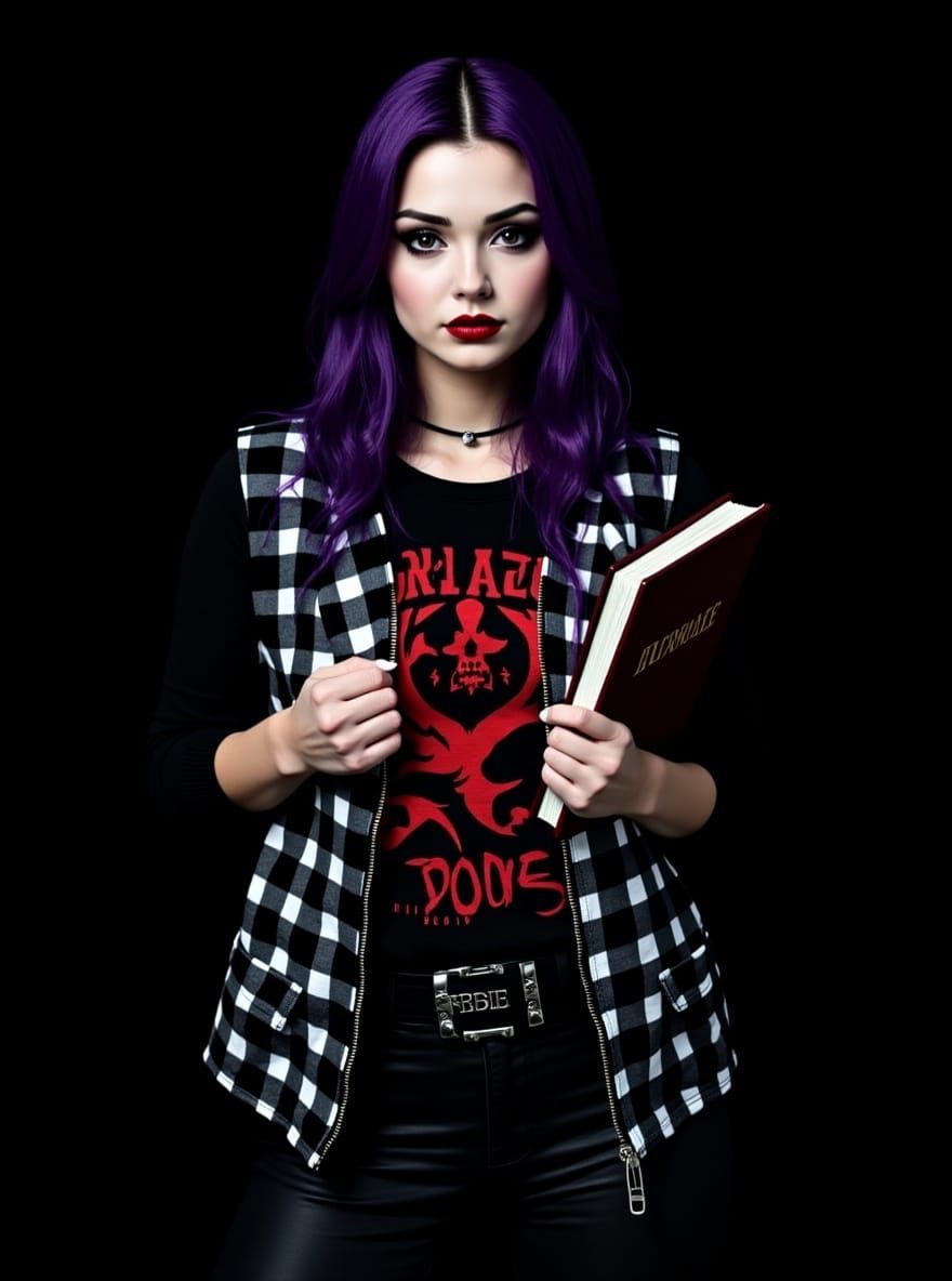 Emo Woman in Checkered Vest Holding Bible