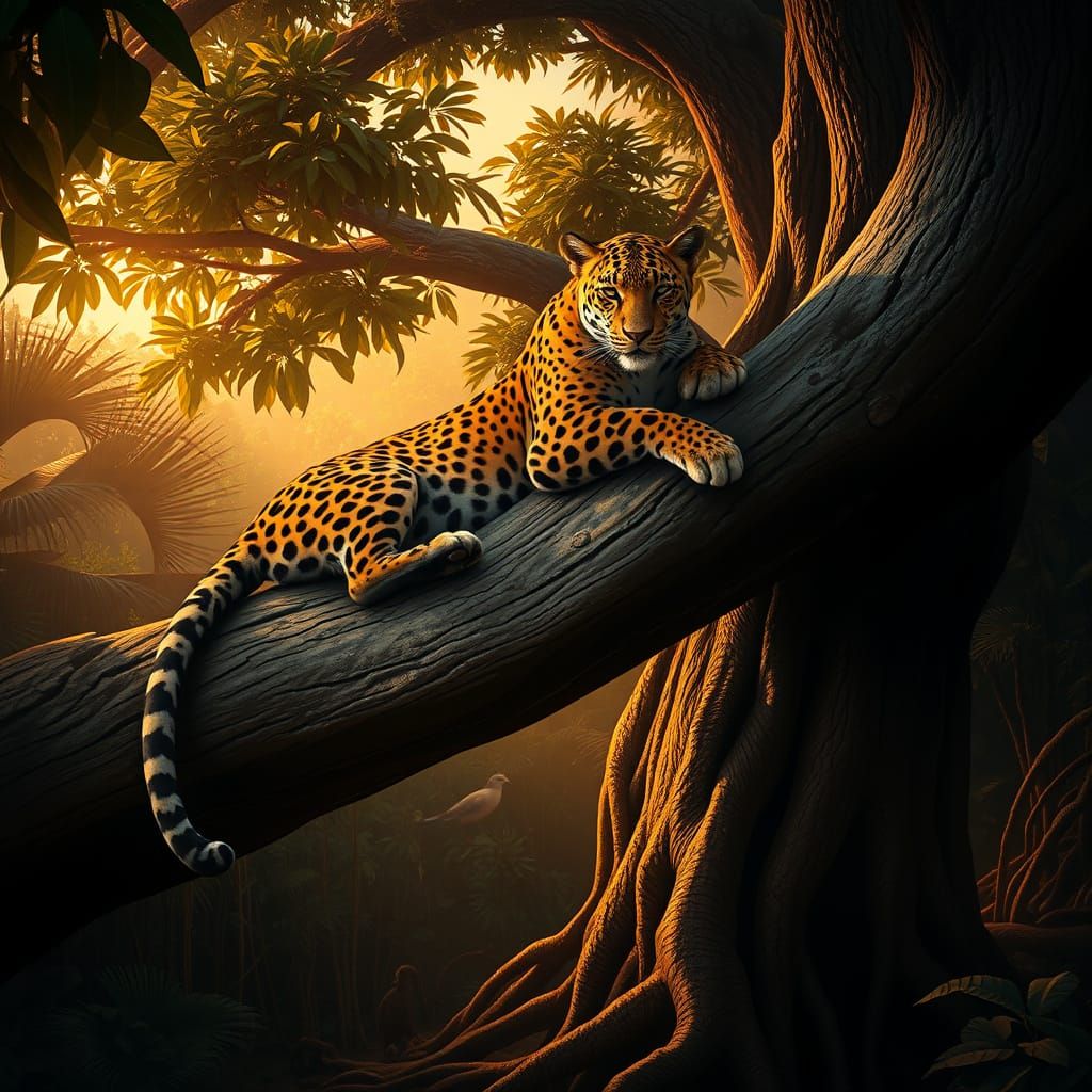 Majestic Jaguar Basks in Dappled South American Jungle Twili...