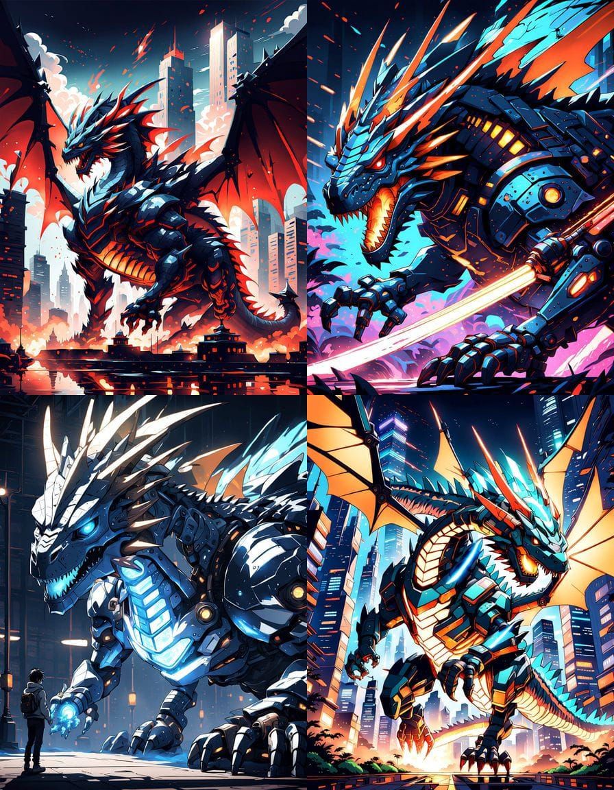 Spine Rocket Mecha-Dragon Dinosaur Anime Style