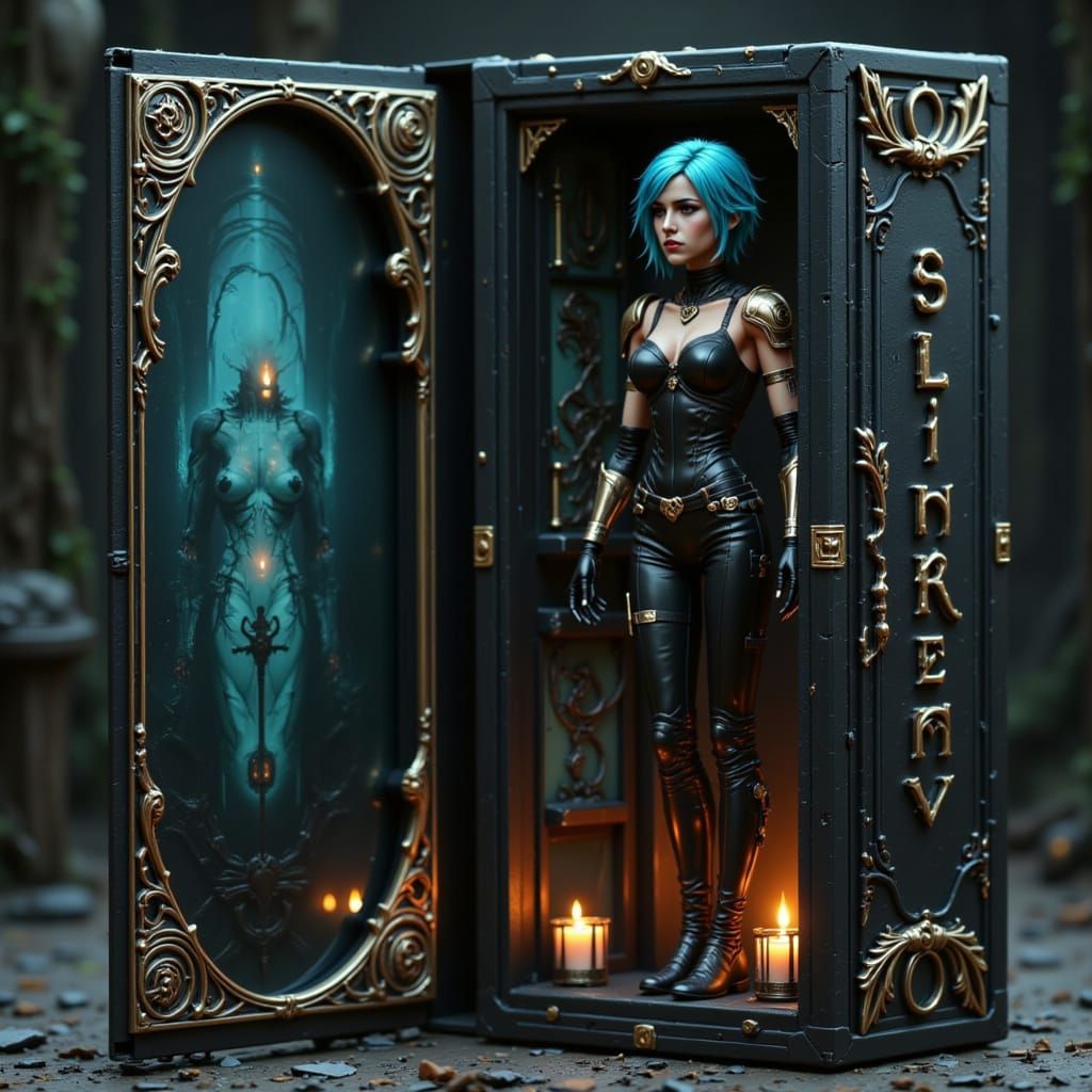 Cyberpunk Warrior Woman Collectible Doll in Gothic Box