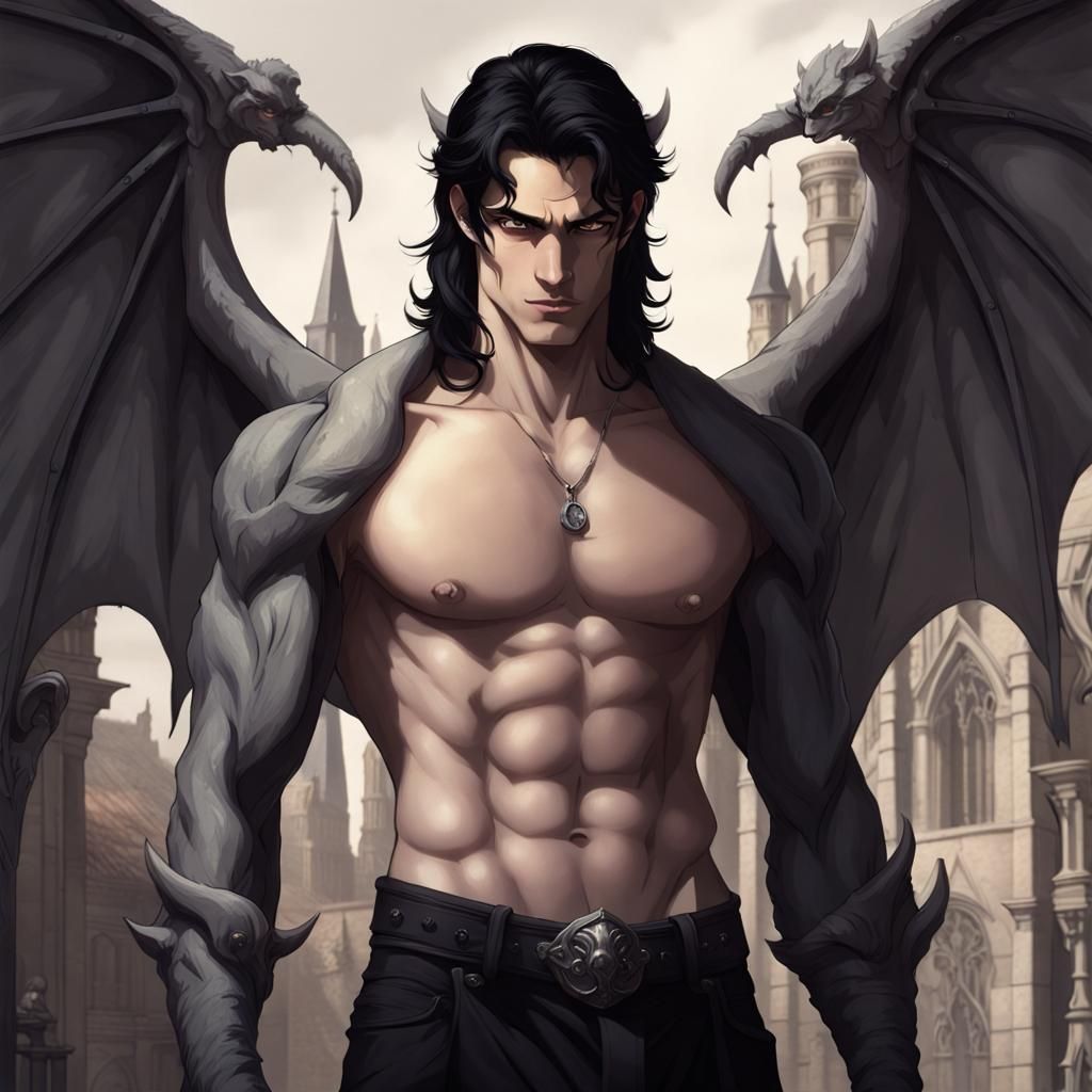 Handsome Stone Gargoyle with Dark Eyes