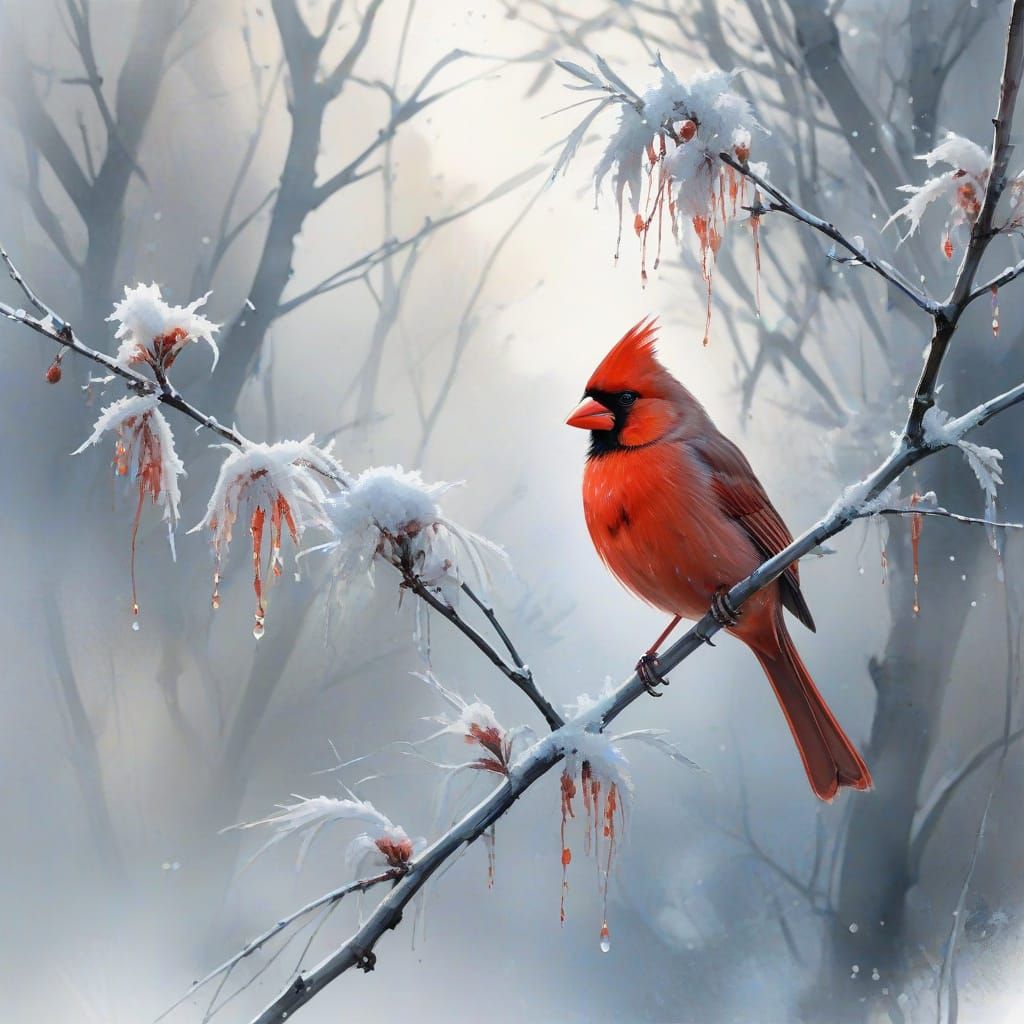 red cardinal bird at Winter Twilight