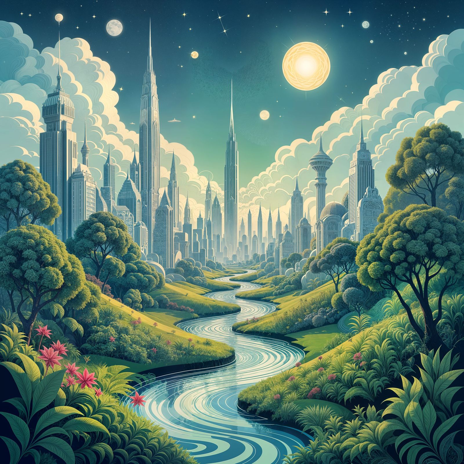 Abstract Utopia with Vector Fractals and 3D Shading