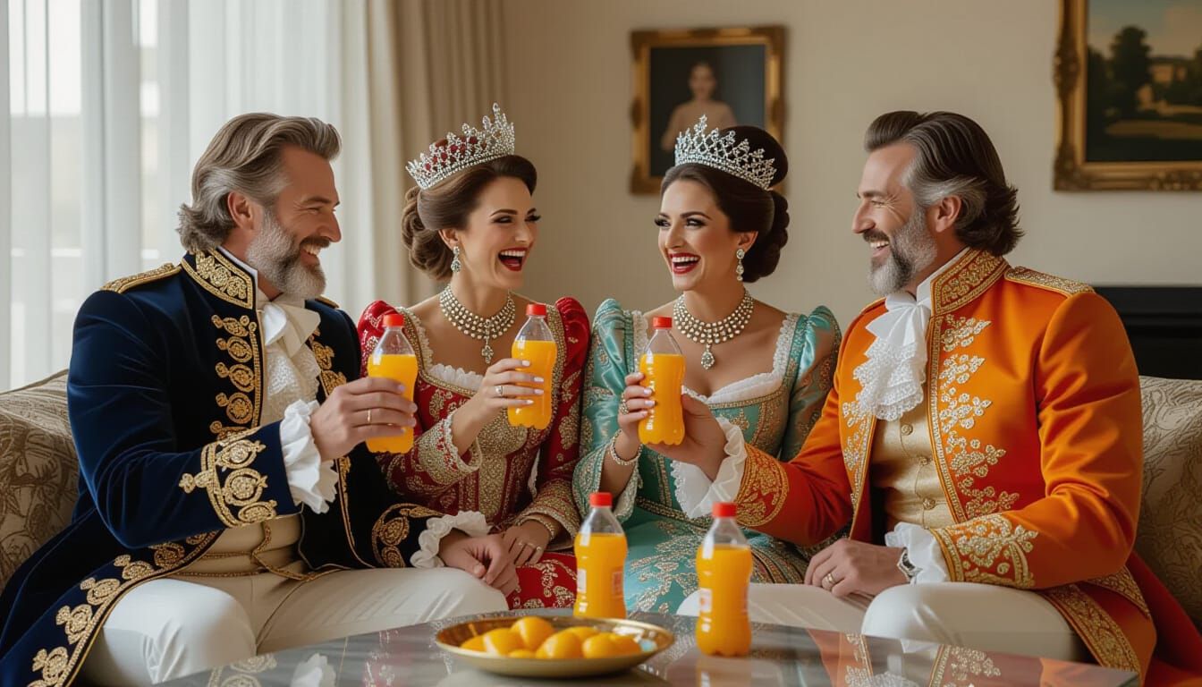 Family in Royal Attire Drinking Juice