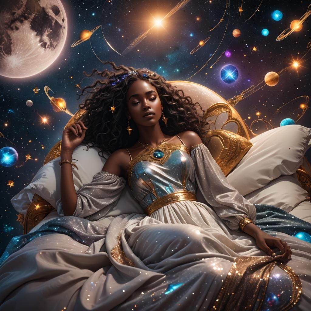 Ethereal Woman's Cosmic Dreamscape: Digital Matte Painting