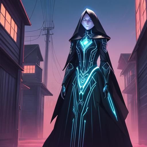 Amish Woman and Atom Punk Android Illustration