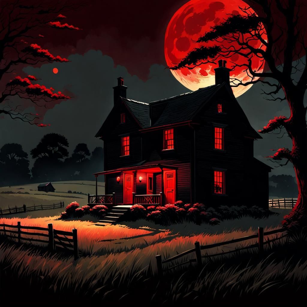 Eerie Summer Cottage Under a Blood Moon