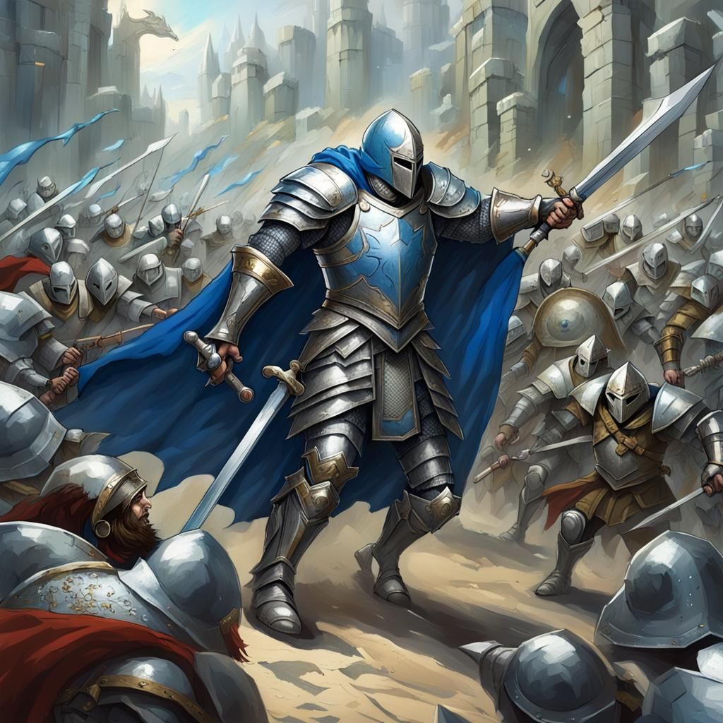 Knight Charges Orc Horde with Swan Shield