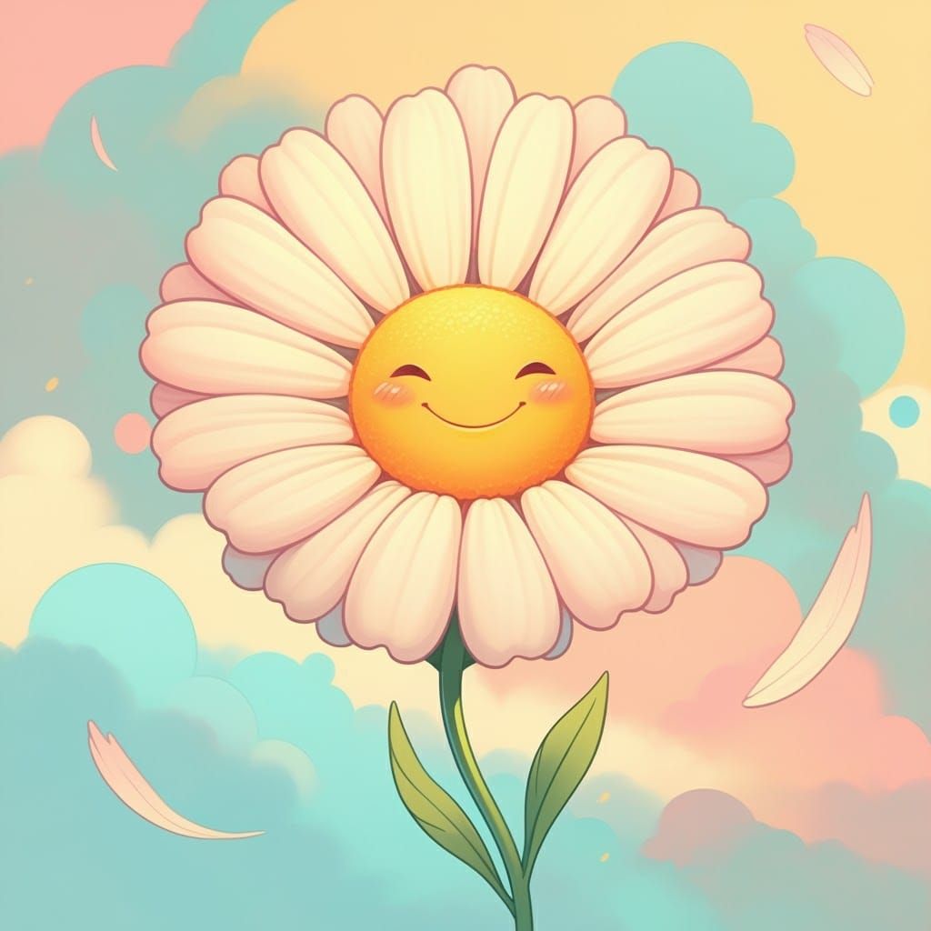 Anthropomorphic Daisy with Melting Petals in Pastel Hues