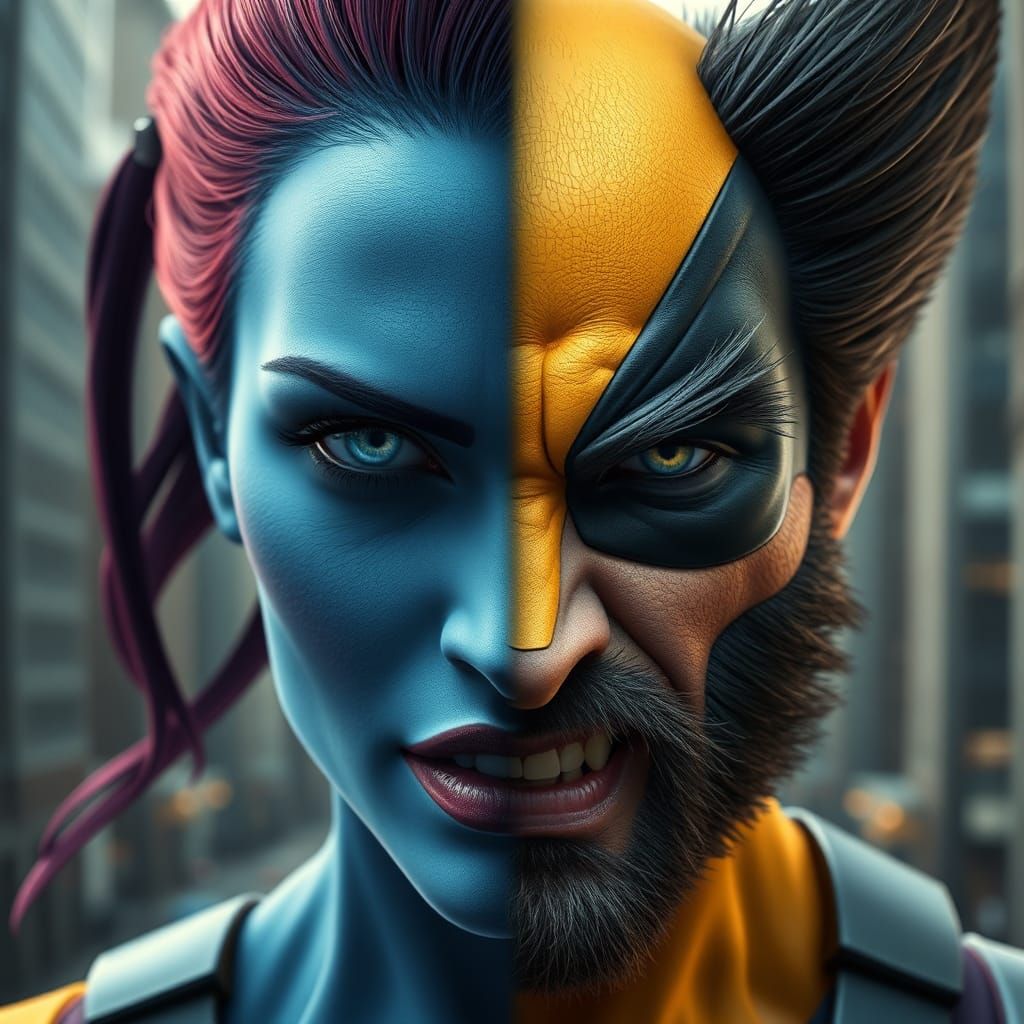 Mystique-Wolverine Hybrid Transformation in 3D