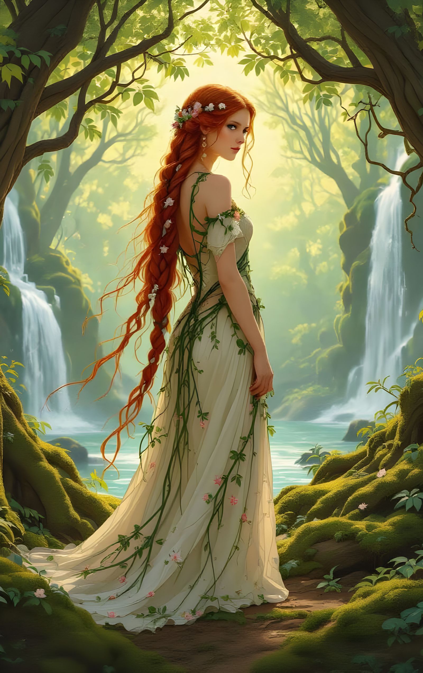 Red-Haired Woman in Art Nouveau Grove