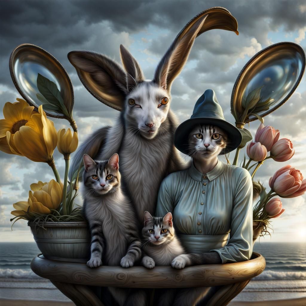 Alien People and Pets in Dreamy Glazed Landscape