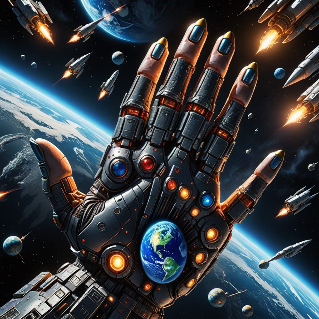 Giant Hands Grasp Earth in Hyperrealistic Digital Art