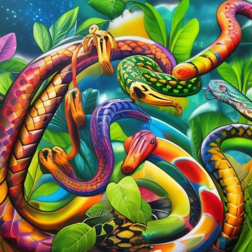 Vibrant Garden of Eden in Graffiti Art Style