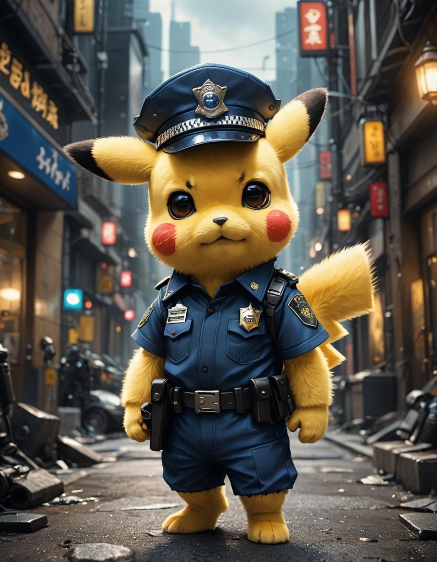 Chibi Pikachu Police Officer in Furry Style