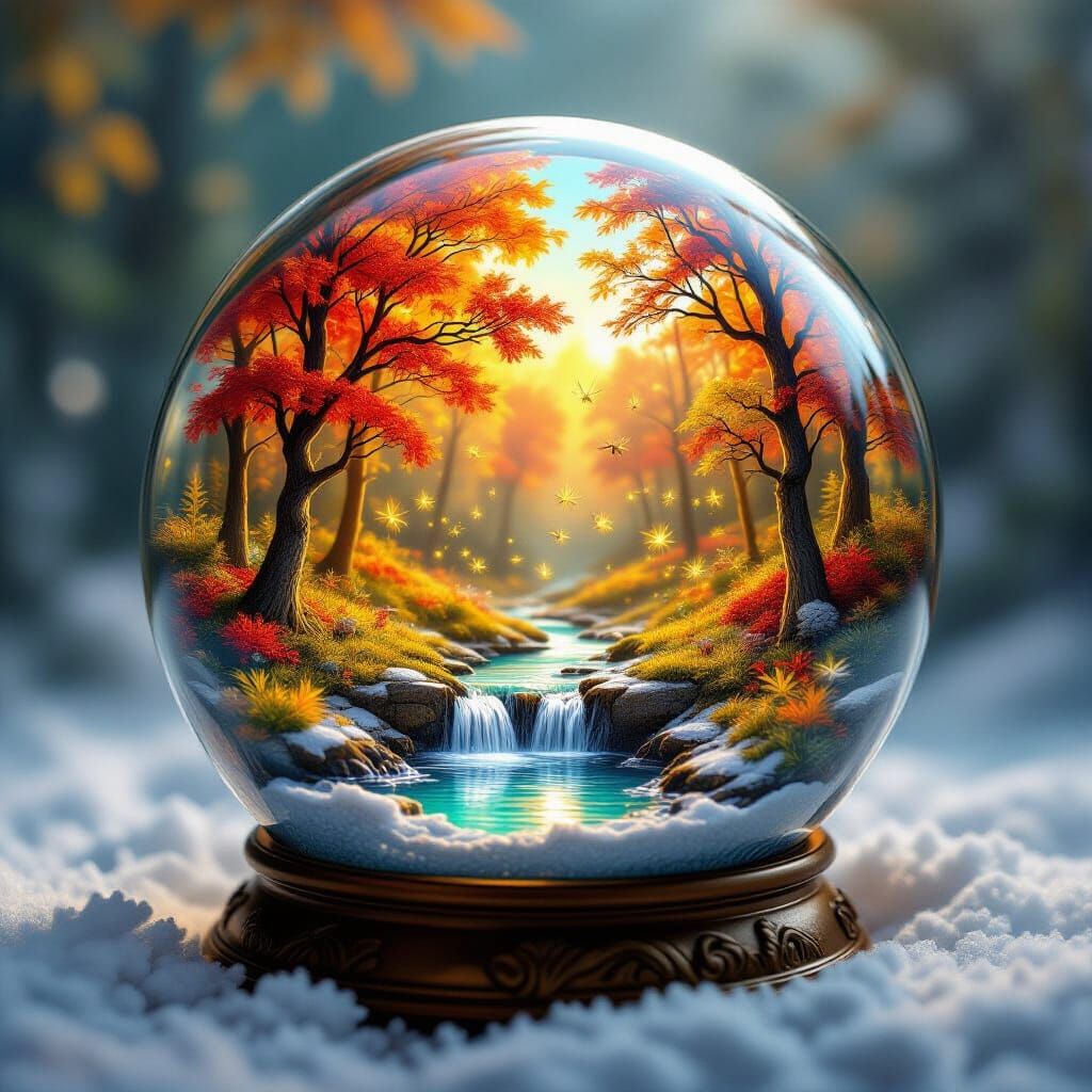 Magical Autumn Forest Inside Cracked Snow Globe