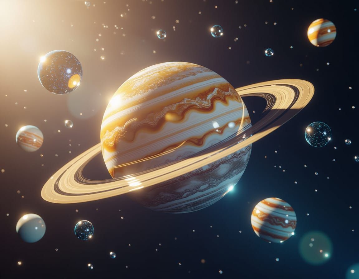 Glass Solar System Spheres on Black Background