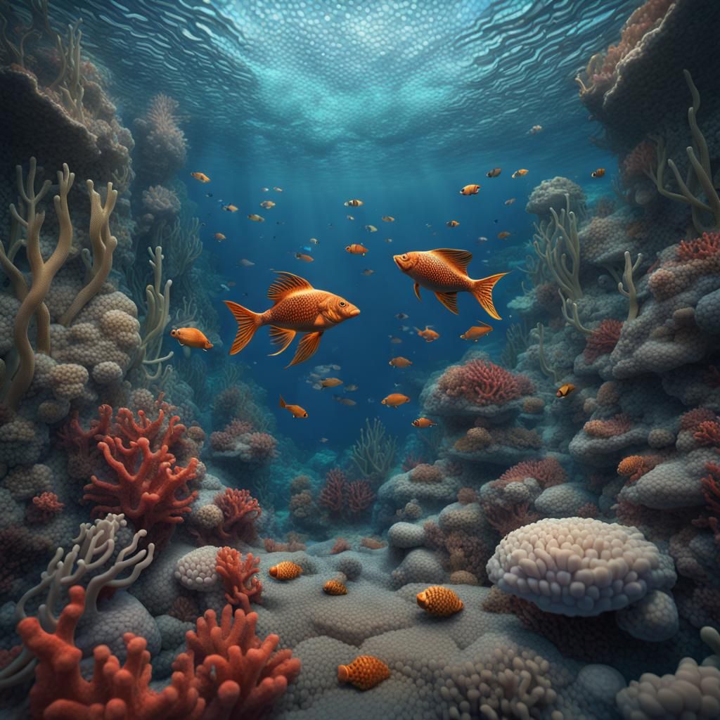 Vibrant Underwater Mosaic Scene with Fish