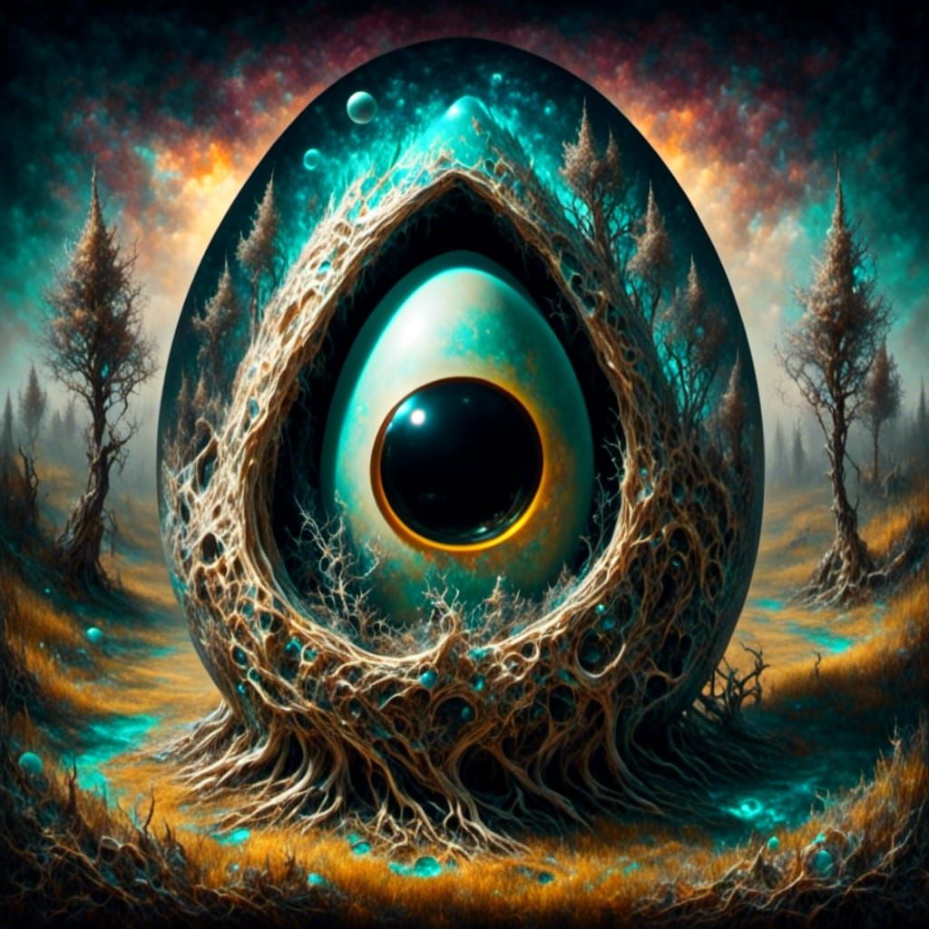 Chromatic Surrealism: Alien Hatching in a Strange Landscape