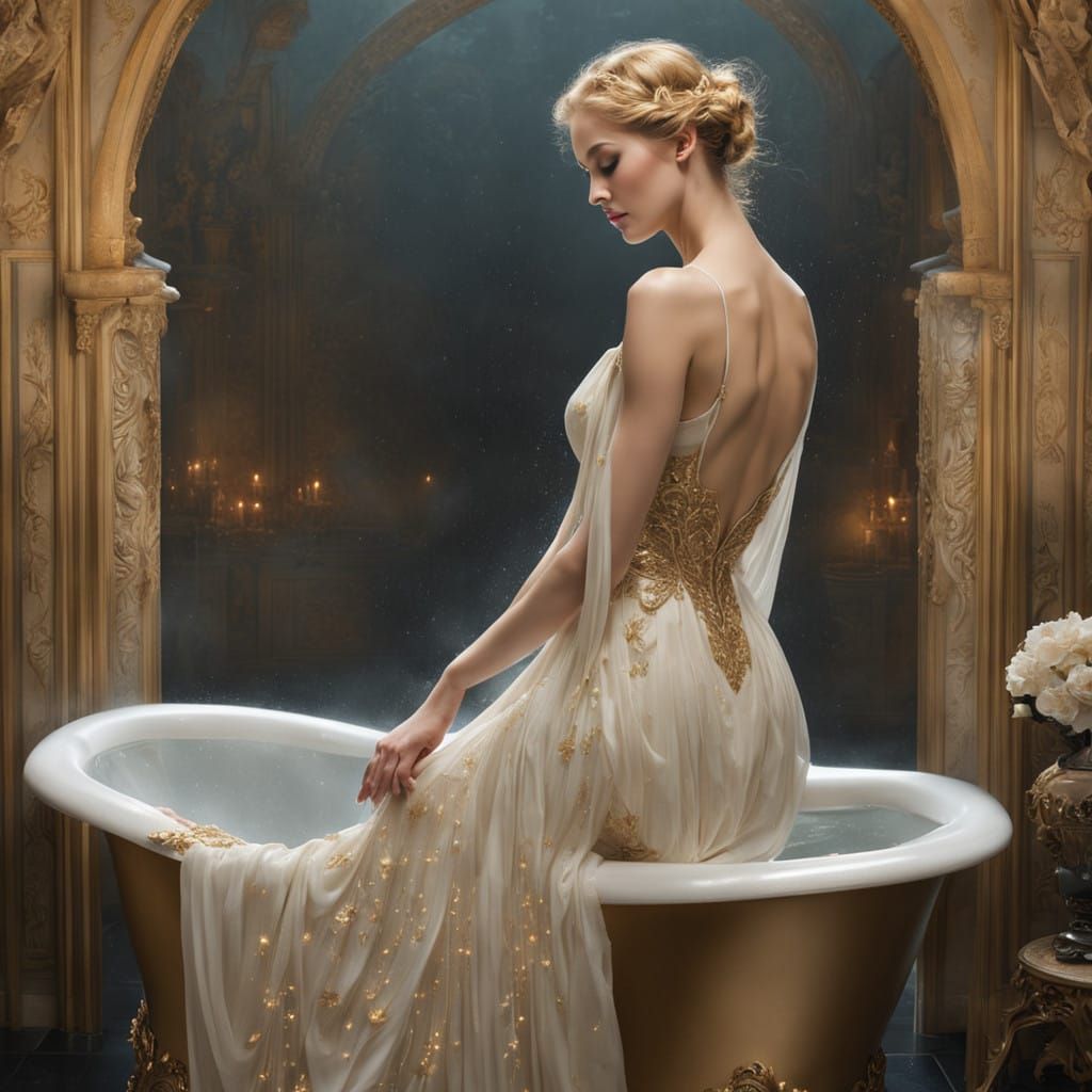 Ethereal Shower Scene in Art Nouveau Style
