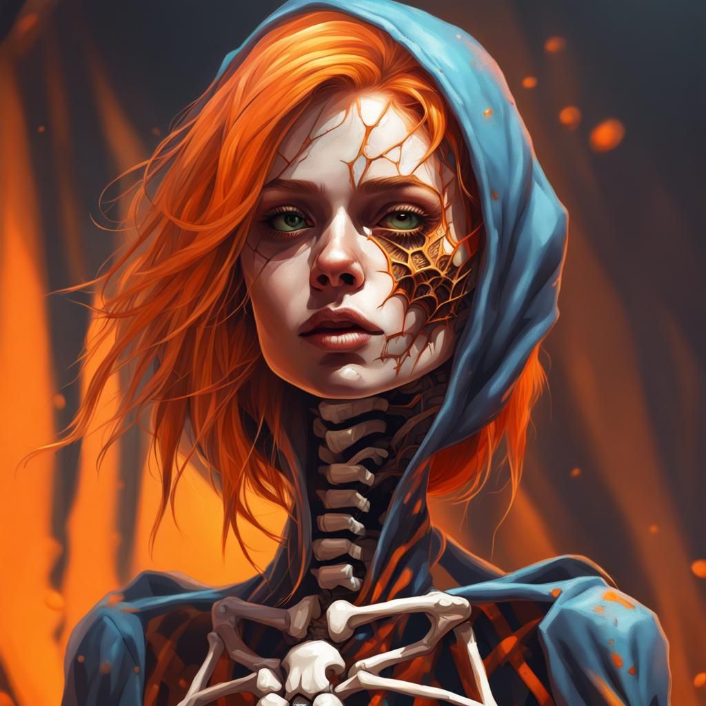 Hyperrealistic Skeleton Girl in Splash Art Style