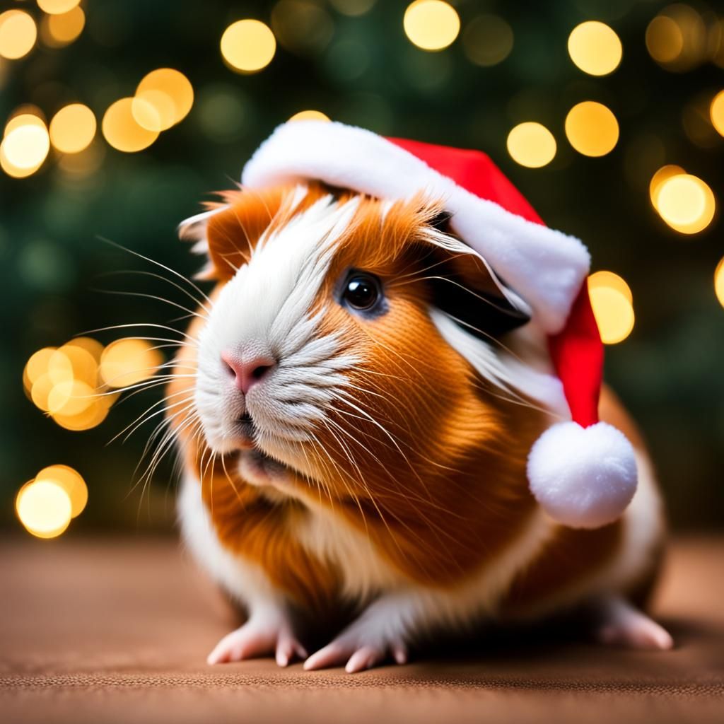 Guinea Pig Portrait in Santa Hat