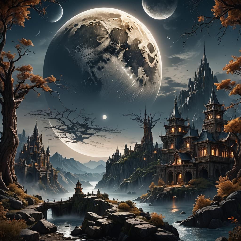 Fantastical Full Moon Matte Painting in Deep Color