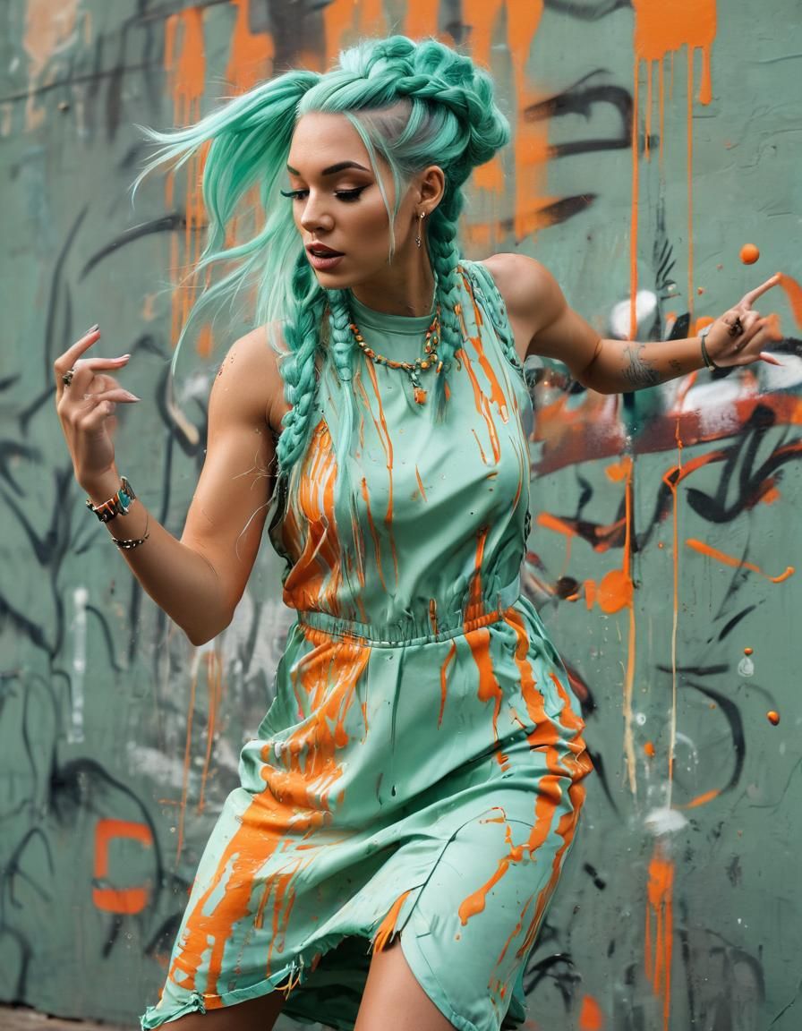 Woman Dancing in Vibrant Graffiti Street Art