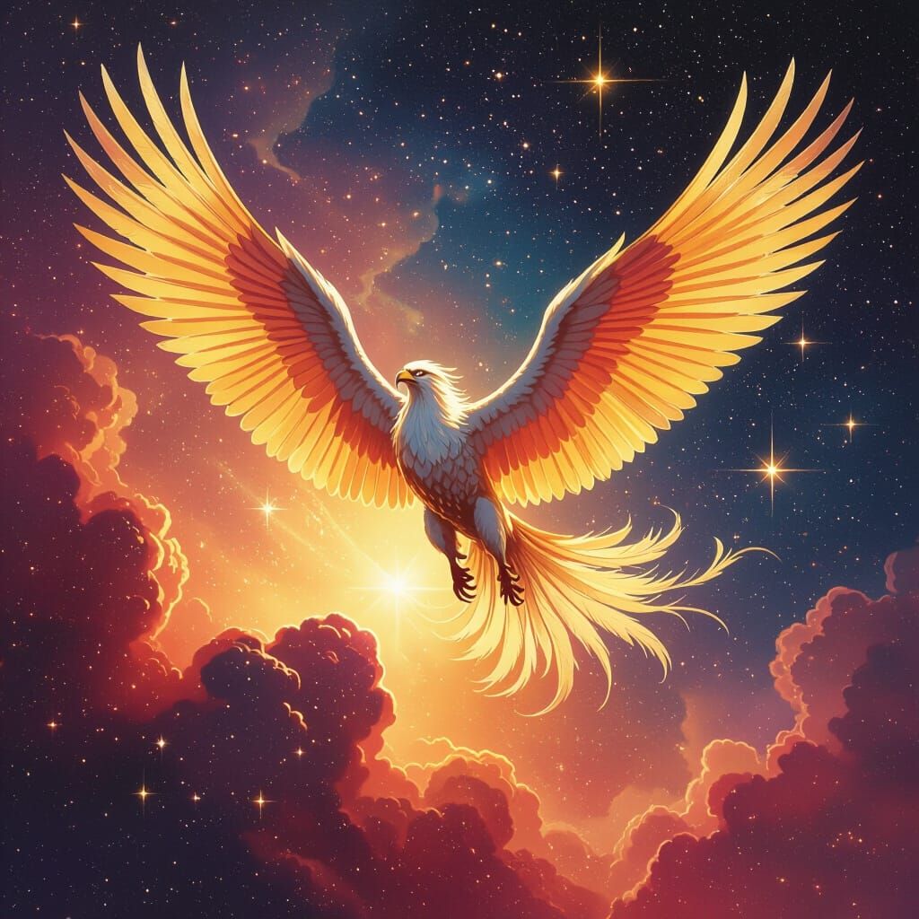 Griffin Soaring Through Nebula in Airbrush Style