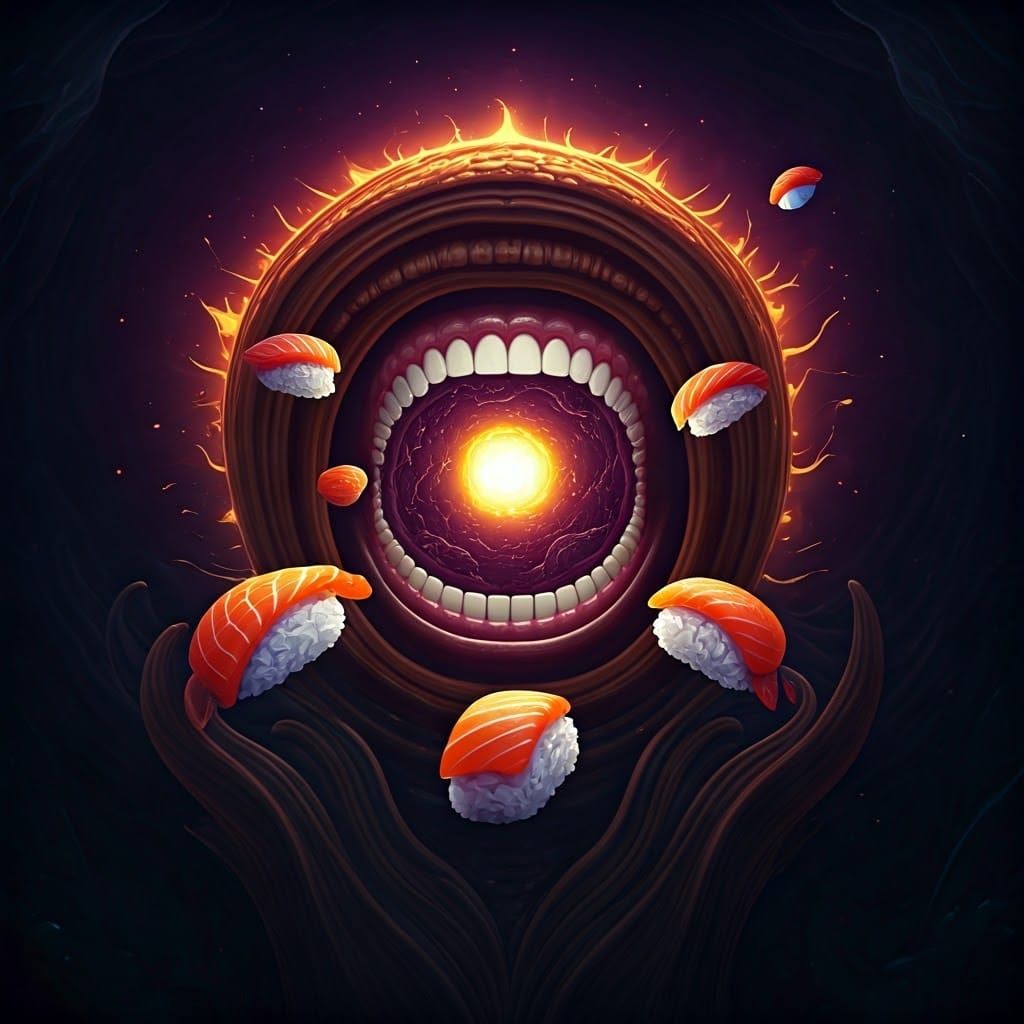 Sushi Solar System with Cosmic Sun, Dark Fantasy Art