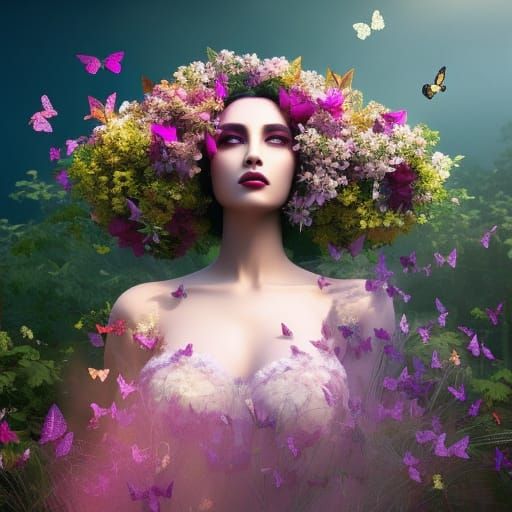 Butterflies Surround Woman Made of Trees and Flowers