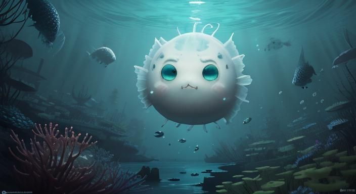 Cute Ghostly Anglerfish in Plankton: Pixar Style
