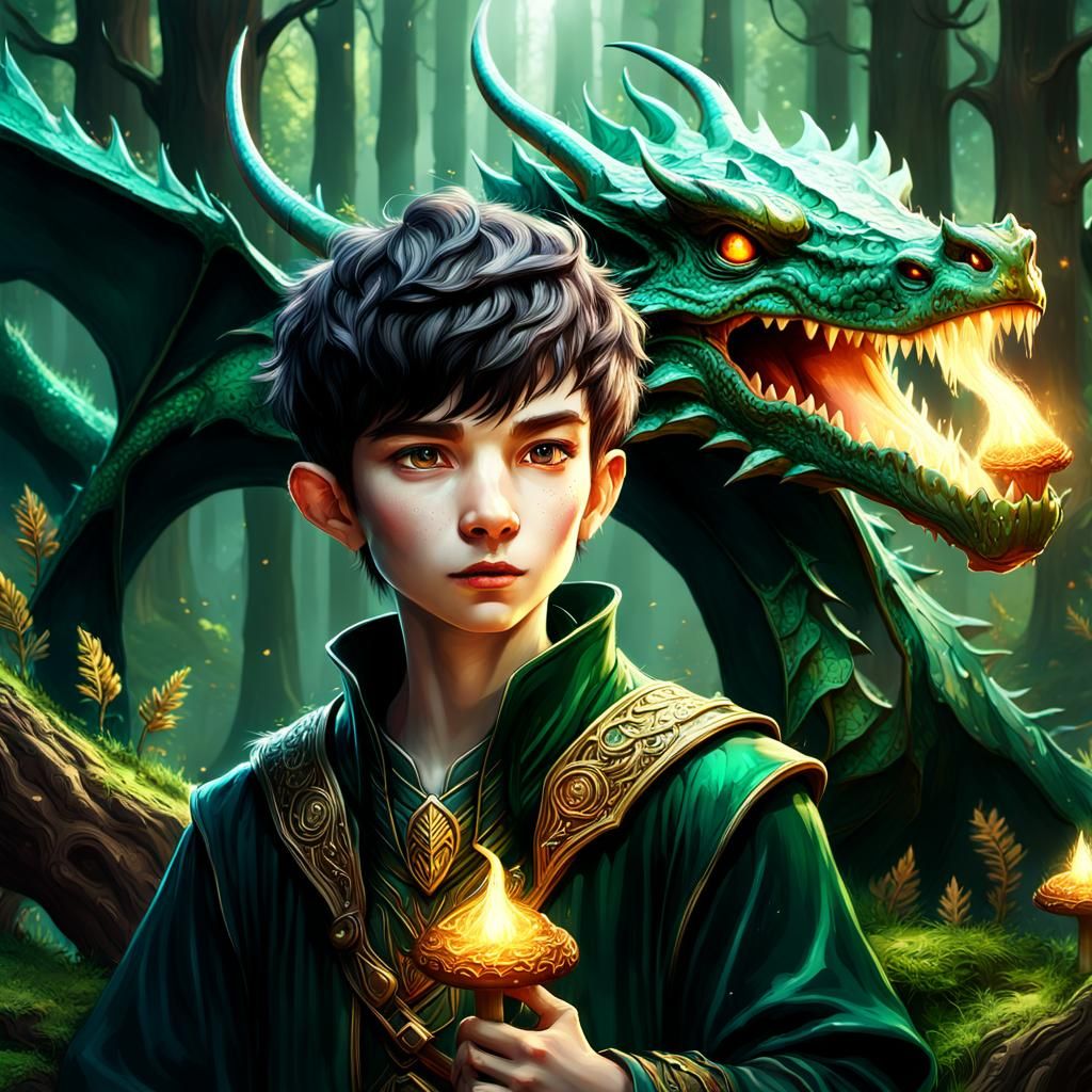 Mighty Dragon in Enchanted Forest: Art Nouveau Style