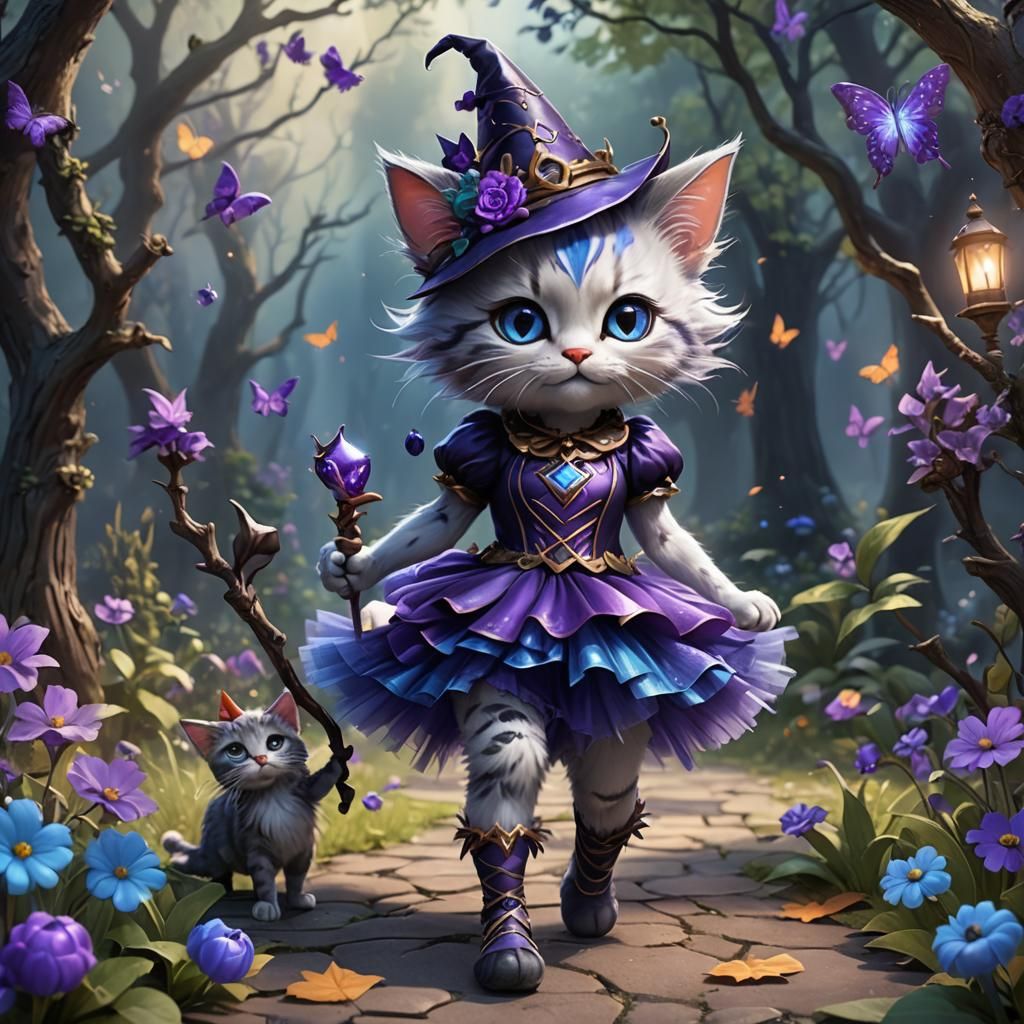 Kitty Witch Fairy in Blue and Purple