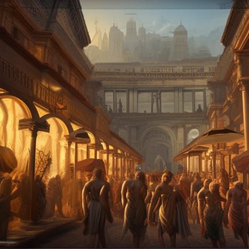 Roman Market Grand Entrance: Detailed Fantasy Art