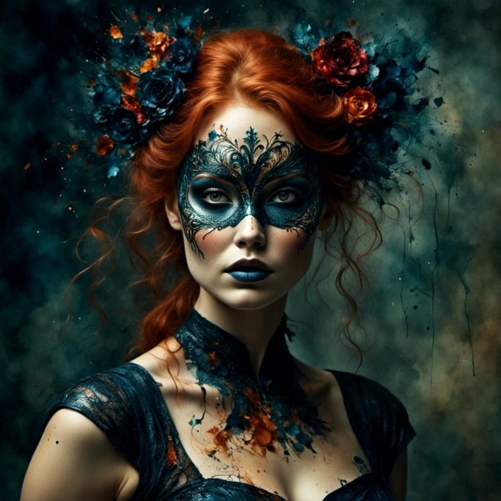 Curvy Redhead in Black Dress Impasto Portrait