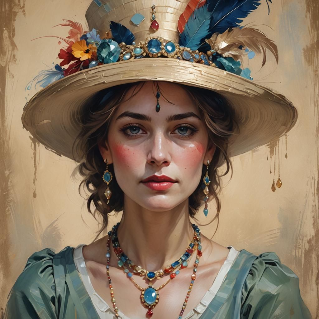 Impressionistic Portrait of a Woman with Plume