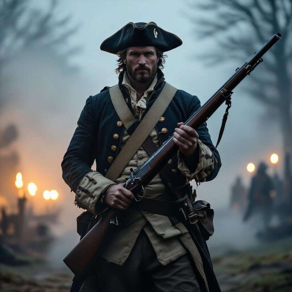 Ghost of Revolutionary War Soldier in Cinematic Film Still