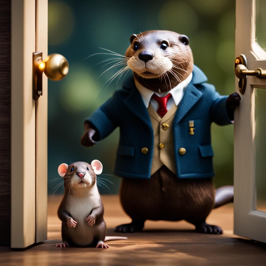 Otter and Mouse Detectives Observe Open Door