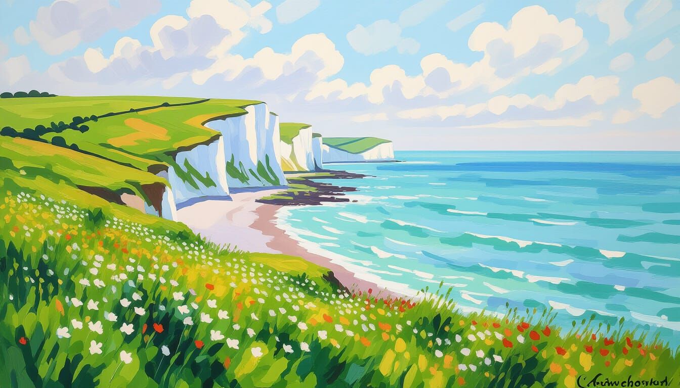 Dover's White Cliffs: Impressionist Coastal Scene