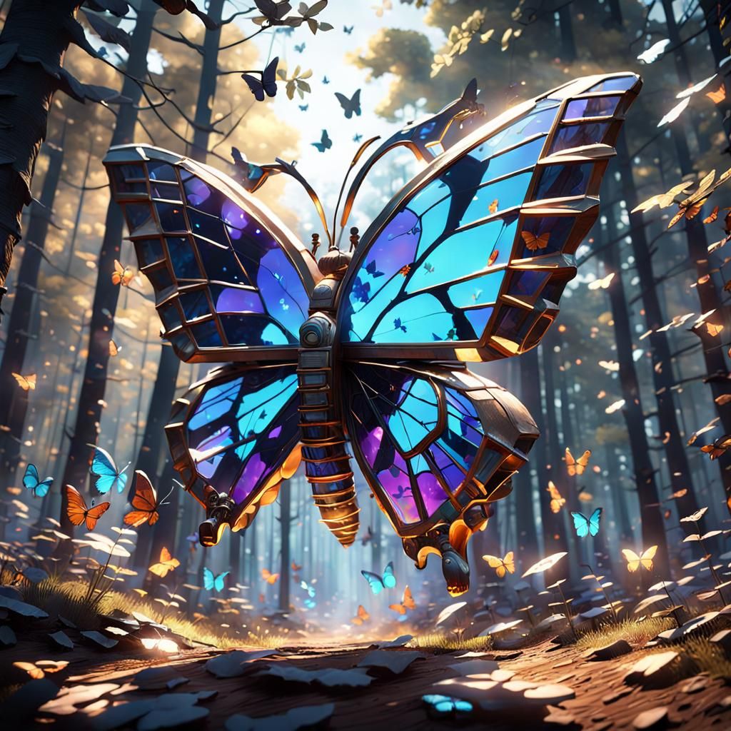 Glass Figure with Butterflies, Surreal Forest Art