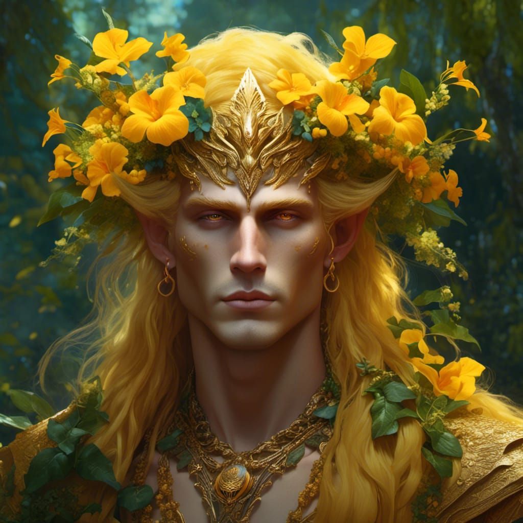 Eldarin Portrait with Petunia Flowers in Hyperreal Style