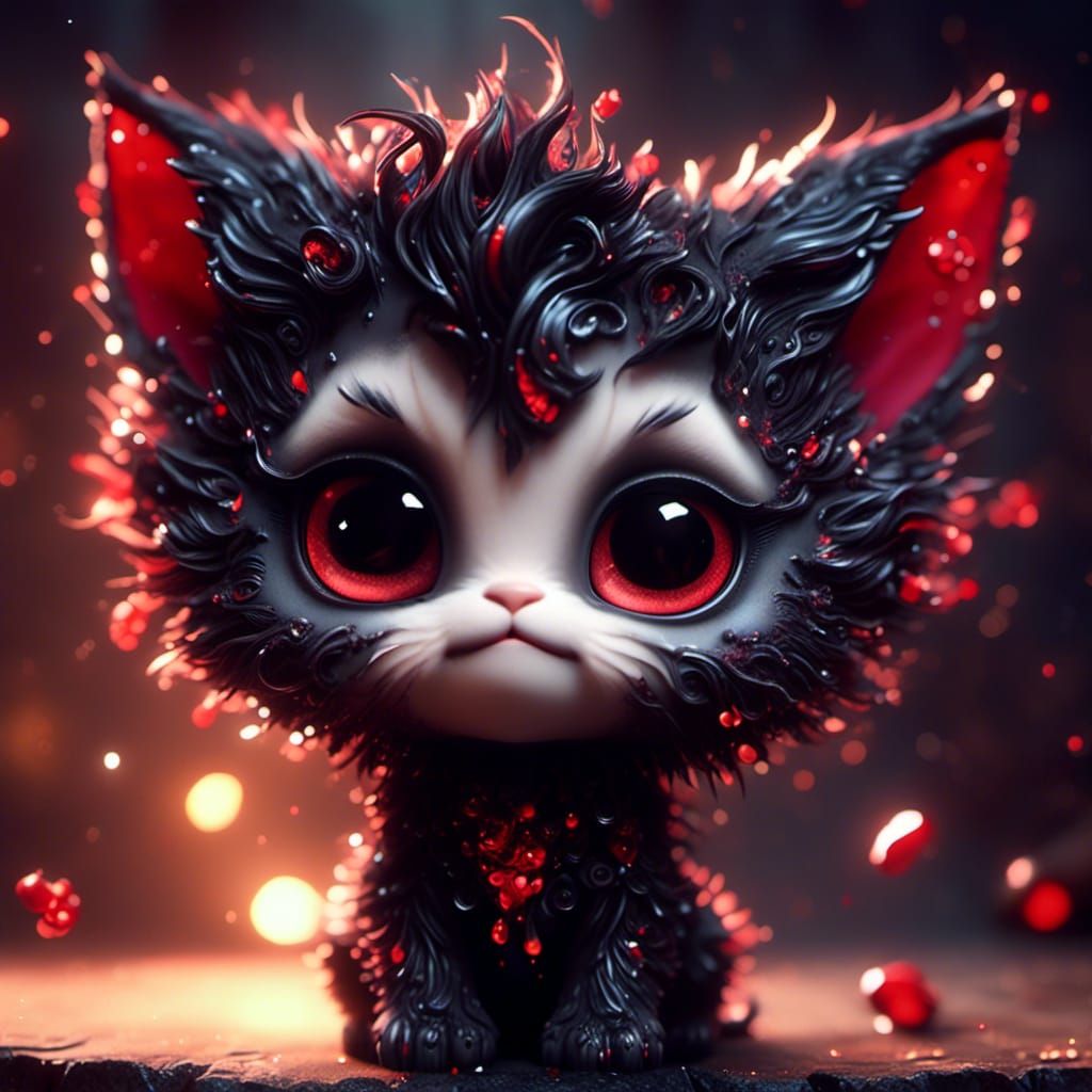 Adorable Chibi Vampire Kitten in Pixar Style