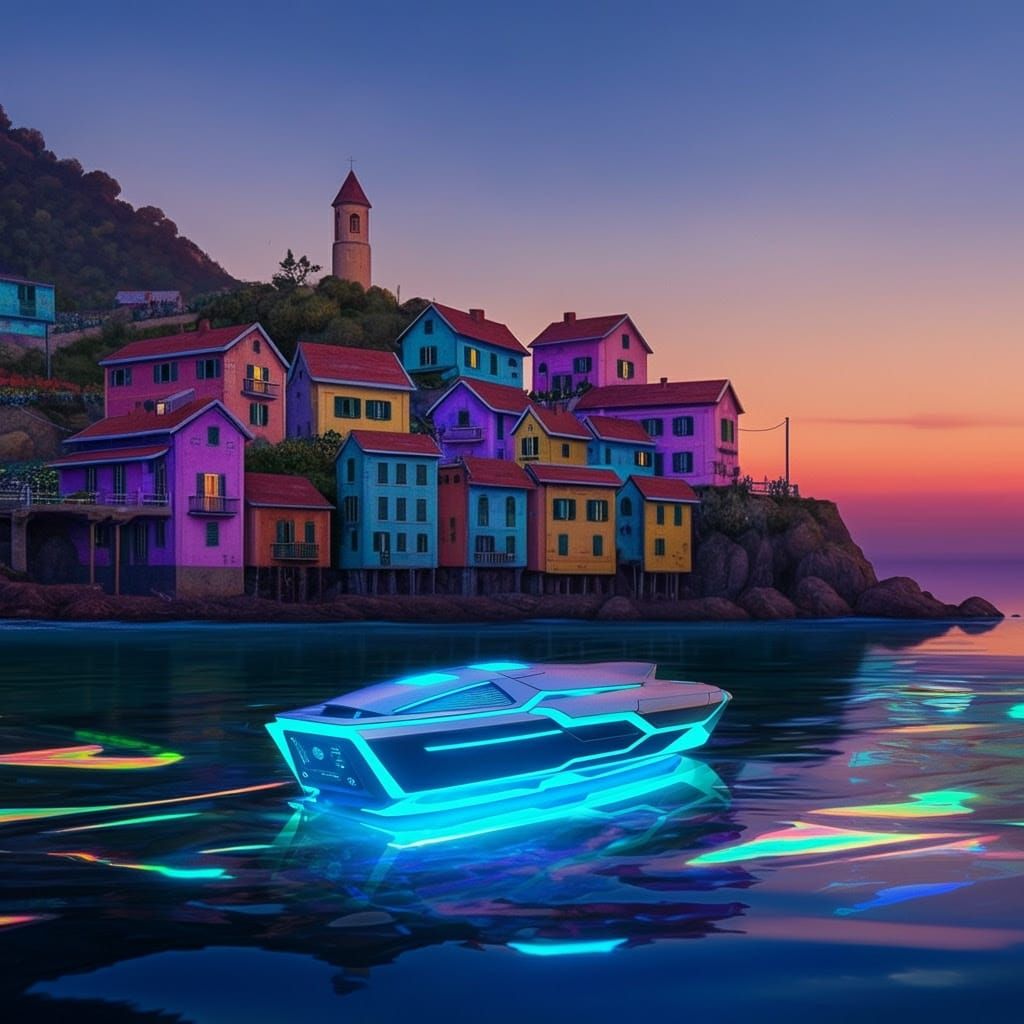 Vibrant Coastal Metropolis in a Futuristic Sunset