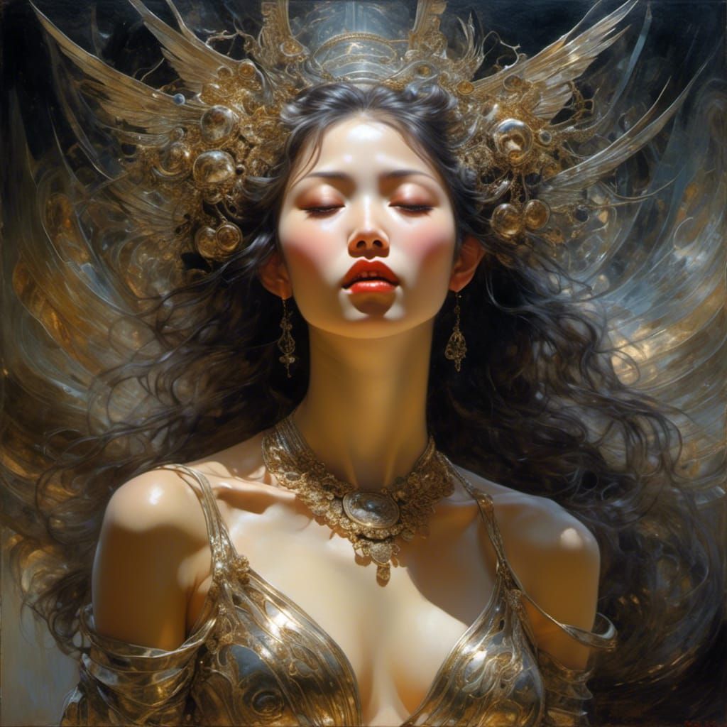 Sensual Japanese Woman Portrait in Hyperreal Style