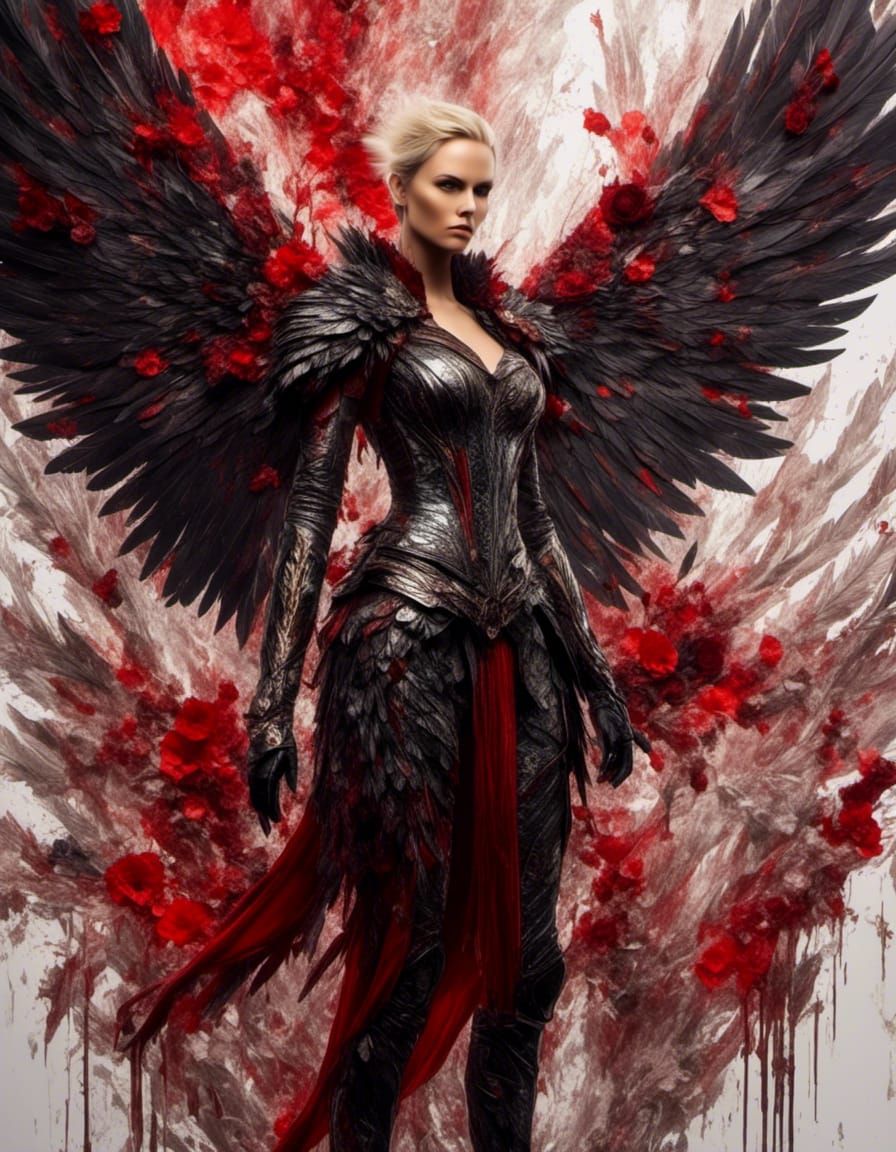 Charlize Theron as Battle Angel with Feathered Wings