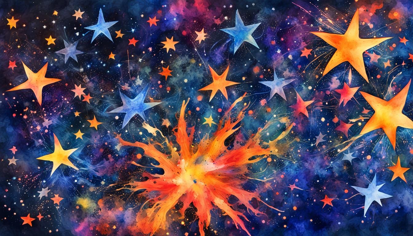 Energetic Watercolor Stars in Ink Splatter Maesltrom
